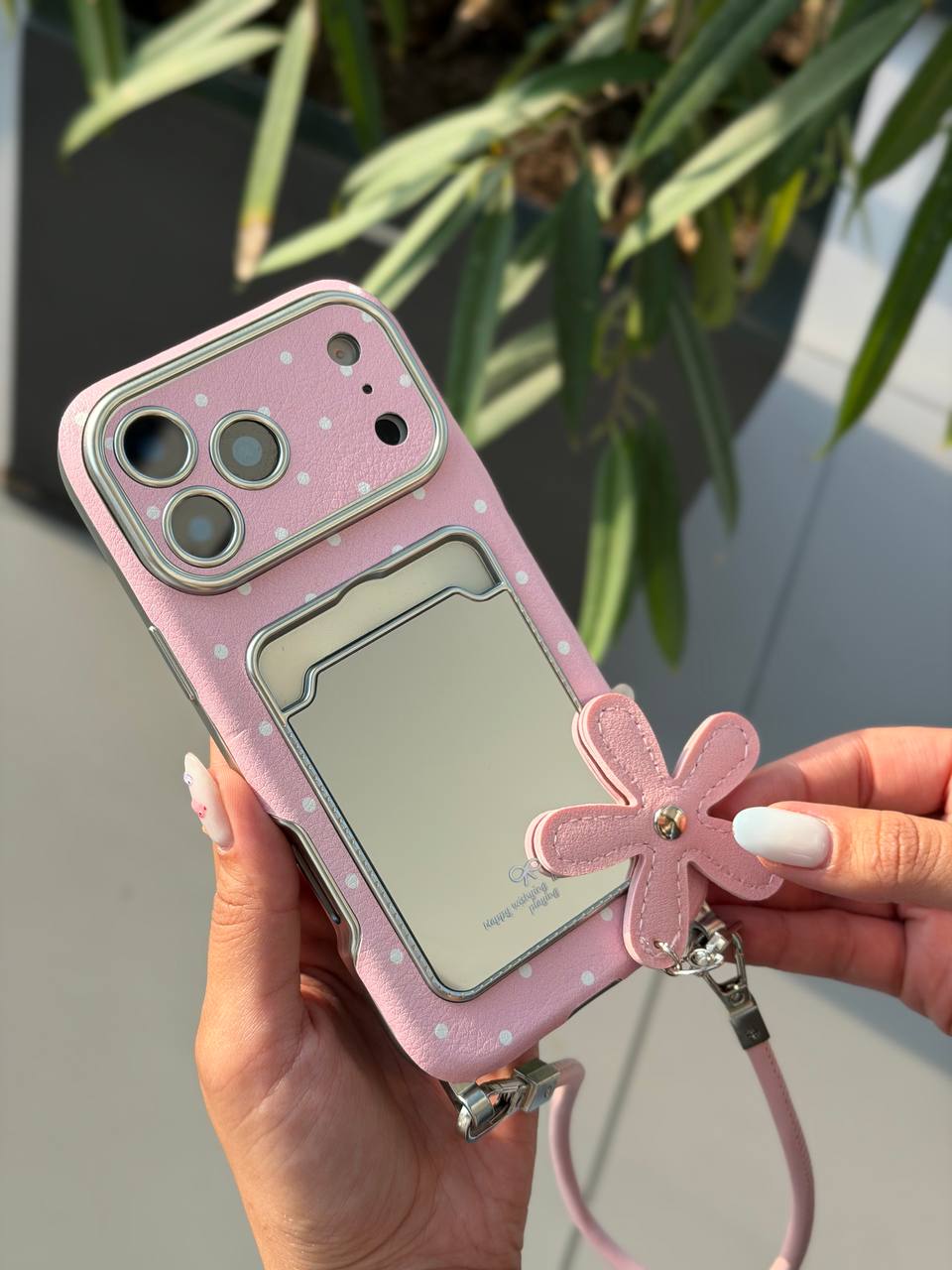 قاب گوشی ایفون pink mirror strap